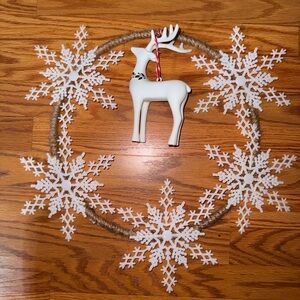 White Snowflake and Reindeer Holiday Wreath